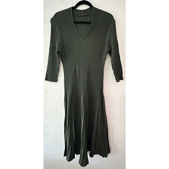 Peruvian Connection Dress Womens Large Green Knee Len Fit And Flare Pima Ribbed - Picture 1 of 14